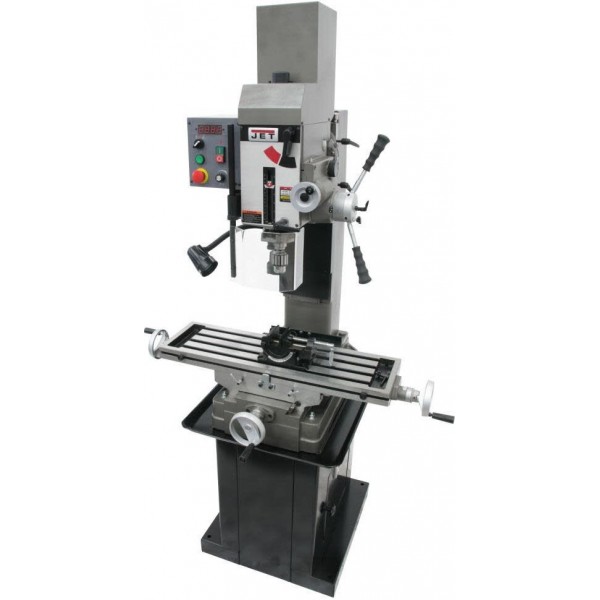 JET Variable Speed Geared Head Square Column Mill/Drill with Power Downfeed & Newall DP700 2-Axis DRO & X-Axis Powerfeed