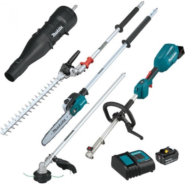 Makita 18V LXT Brushless Couple Shaft Power Head Kit with String Trimmer, Pole Saw, Art. Hedge Trimmer & Blower Attachments (4.0Ah)