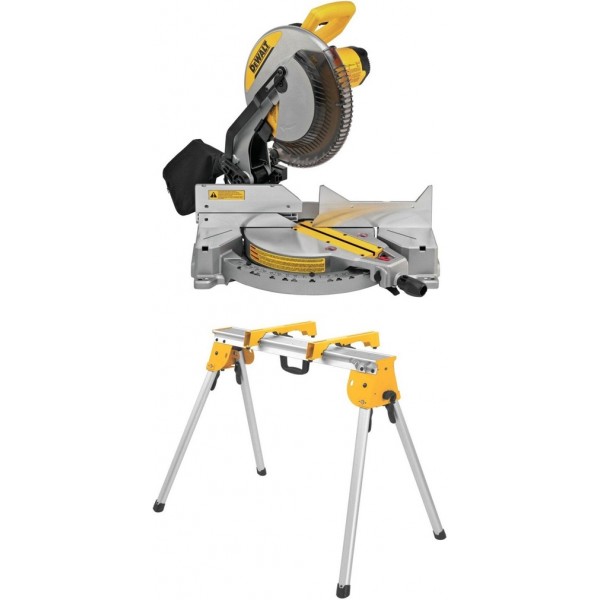 DEWALT 12-in 15-Amp Single Bevel Compound Miter Saw and Heavy Duty Work Stand with Miter Saw Mounting Brackets