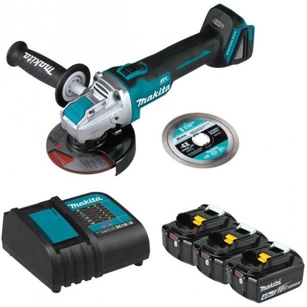 Makita 18V LXT Lithium-Ion Battery and Charger Starter Pack 4 Ah with Bonus X-LOCK Grinder
