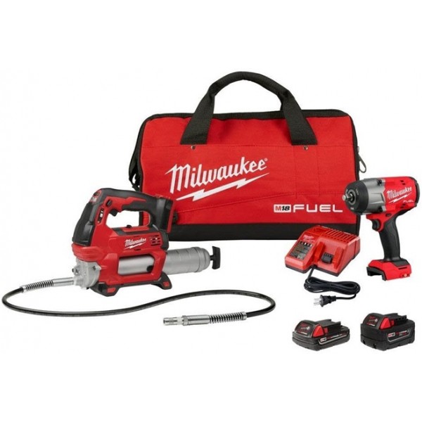 Milwaukee M18 FUEL 1/2in HighTorque Impact Wrench & Grease Gun Combo Kit