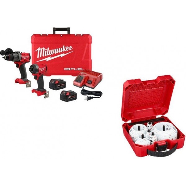 Milwaukee M18 FUEL 2-Tool Combo Kit with 28 Piece HOLE DOZER General-Purpose Hole Saw Set Bundle
