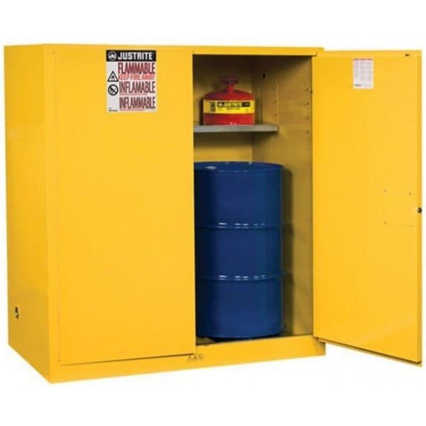 Justrite 110 Gallon Yellow Steel Manual Close Cabinet with Drum Support Justrite 110 Gallon Yellow Steel Manual Close Cabinet with Drum Support