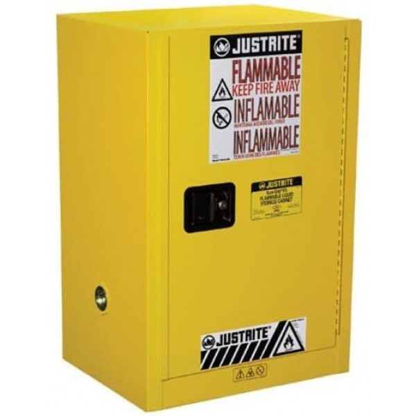 Justrite 12 Gallon Yellow Steel Manual Close Flammable Cabinet Justrite 12 Gallon Yellow Steel Manual Close Flammable Cabinet