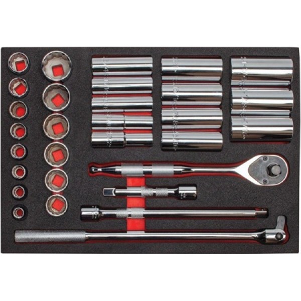 Proto 1/2in Drive Pear Head Ratchet & Socket Set 30pc with Foam Insert