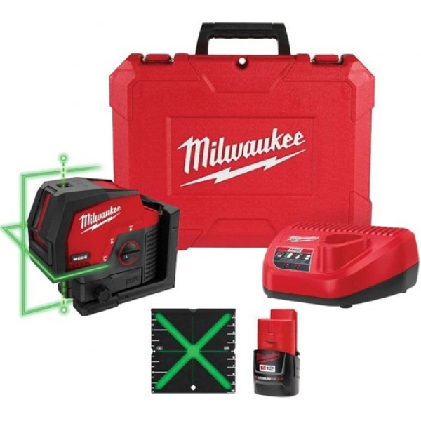 Milwaukee M12 Green Beam Laser Kit Cross Line & Plumb Points