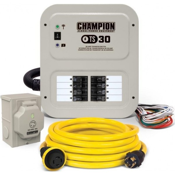 Champion Power Equipment 30-Amp Indoor-Rated Manual Transfer Switch with 25-Foot Generator Power Cord and Weather-Resistant Power Inlet Box