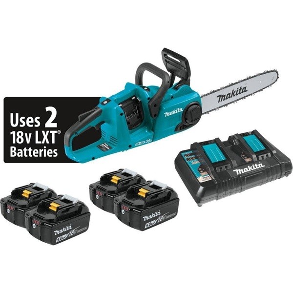 Makita 18V X2 (36V) LXT Chain Saw Kit 14in Cordless Brushless with 4 5.0Ah Batteries image