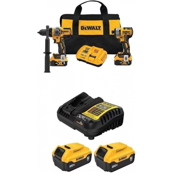 DEWALT 20V MAX Drill & Driver Combo Kit & 5Ah Starter Kit Bundle
