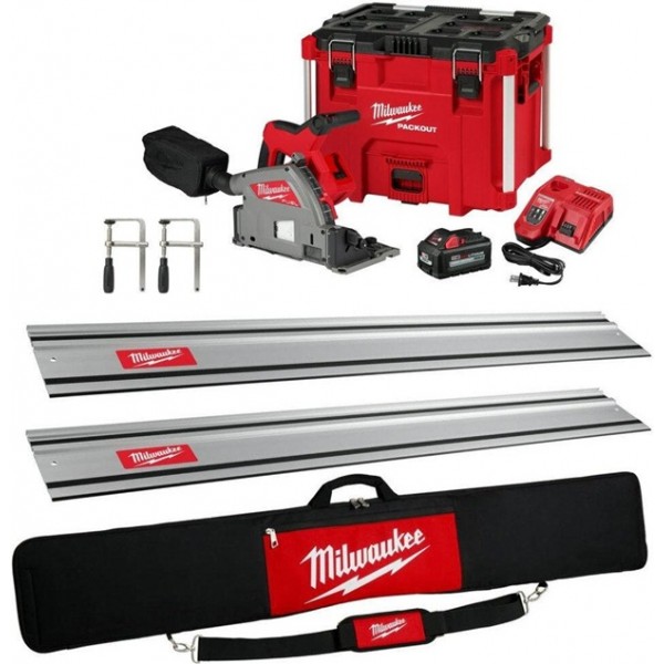 Milwaukee M18 6-1/2 Inch Plunge Track Saw Kit with 2 Rail, Clamps and Bag Bundle